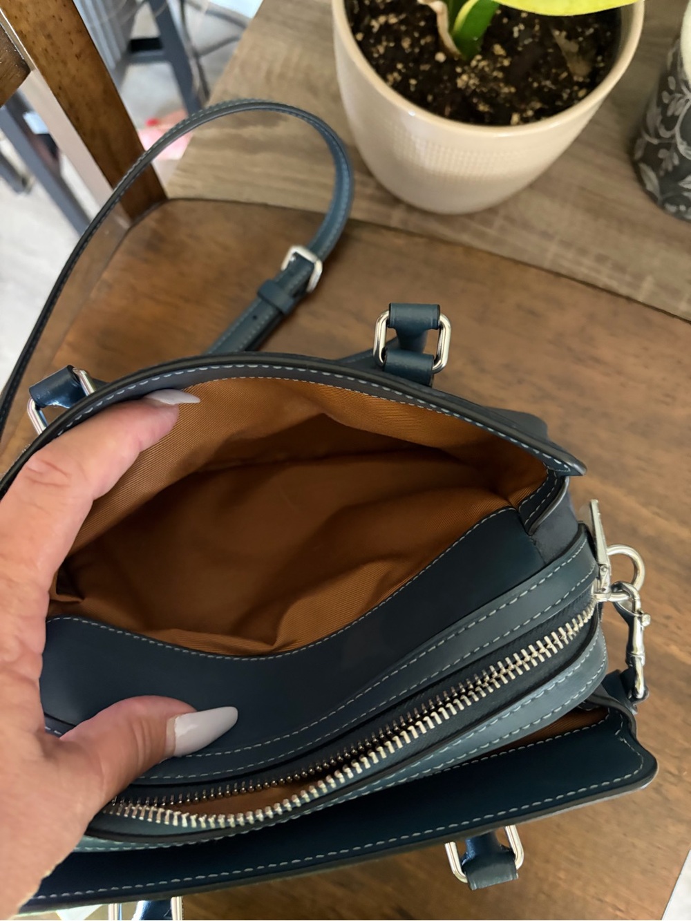 Coach Slate Blue Pebble Leather Satchel with Crossbody Strap - Picture 8 of 8